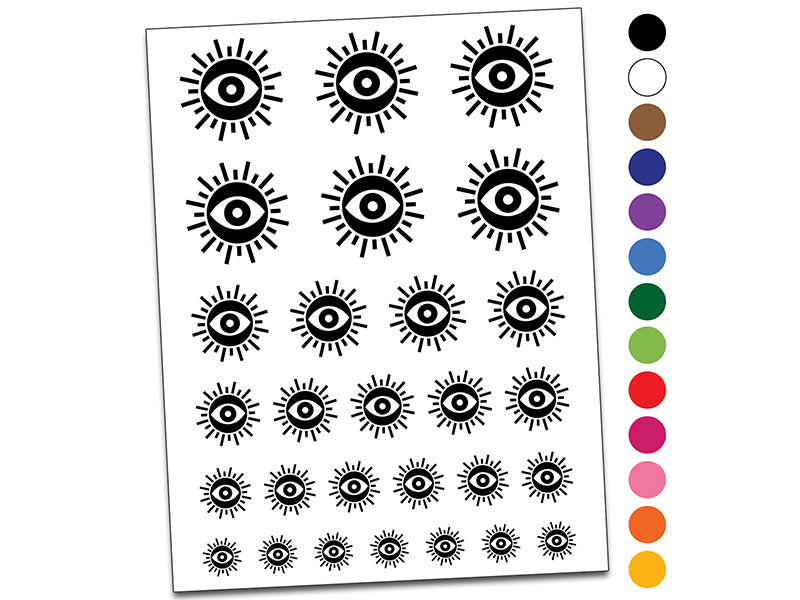 Sun Evil Eye Nazar Charm Temporary Tattoo Water Resistant Fake Body Art Set Collection