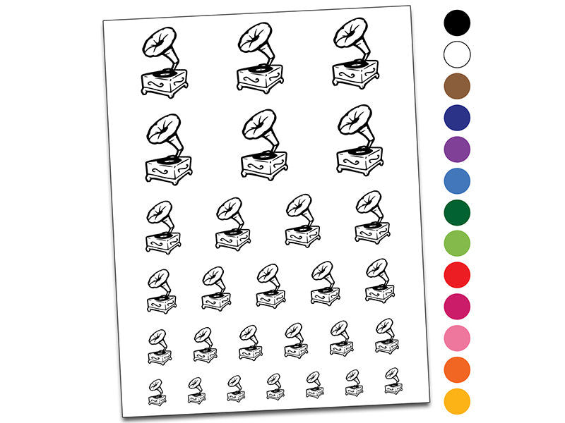 Gramophone Antique Record Player Temporary Tattoo Water Resistant Fake Body Art Set Collection