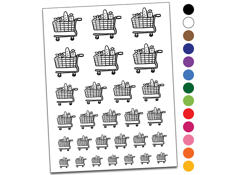 Shopping Cart Full Groceries Food Temporary Tattoo Water Resistant Fake Body Art Set Collection