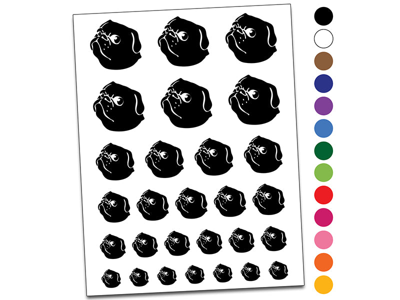 Solid Pug Looking Back Temporary Tattoo Water Resistant Fake Body Art Set Collection