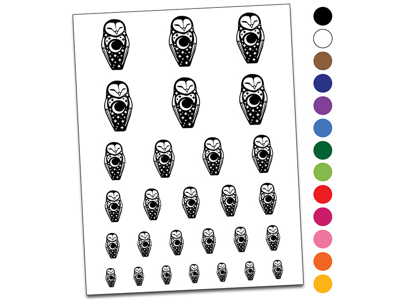 Barn Owl Totem Night Moon Temporary Tattoo Water Resistant Fake Body Art Set Collection