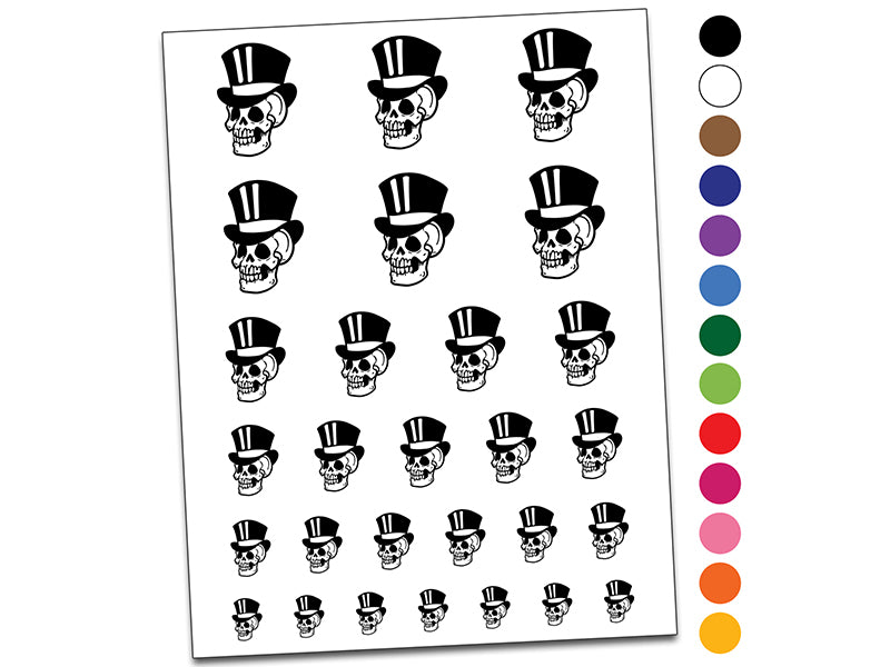 Fancy Skull with Top Hat Temporary Tattoo Water Resistant Fake Body Art Set Collection