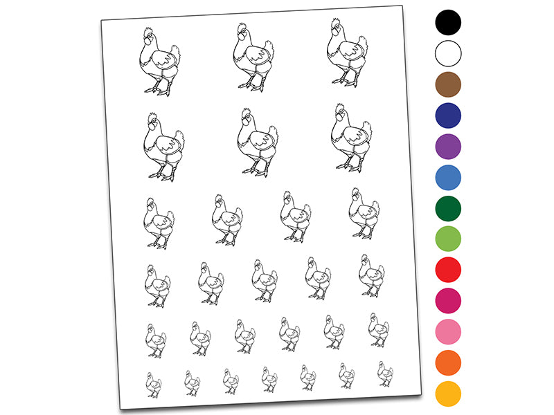 Hen Chicken Artsy Contour Line Temporary Tattoo Water Resistant Fake Body Art Set Collection