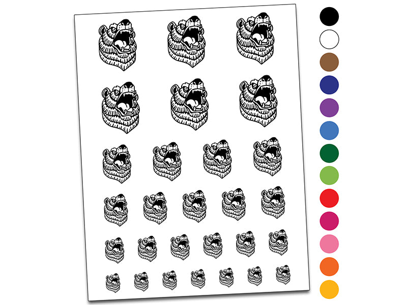 Snarling Angry Bear Head Temporary Tattoo Water Resistant Fake Body Art Set Collection